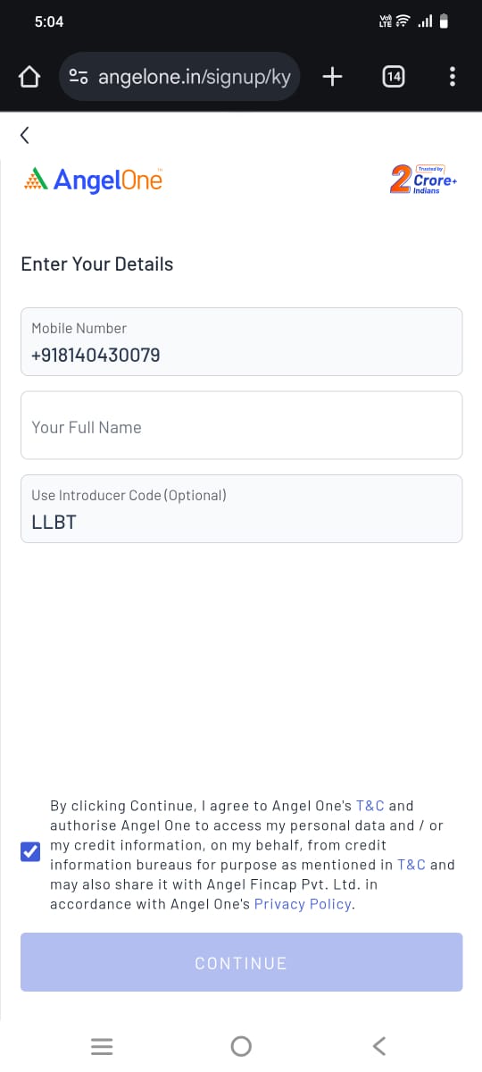 Step 2: Name and Email information form screenshot